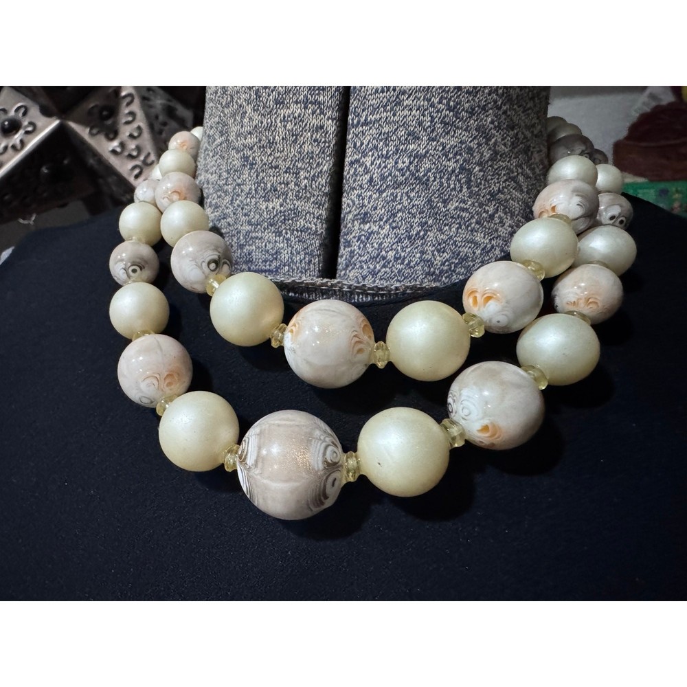Double Strand Marbled Pearl Bead Necklace – Neutral Statement Piece