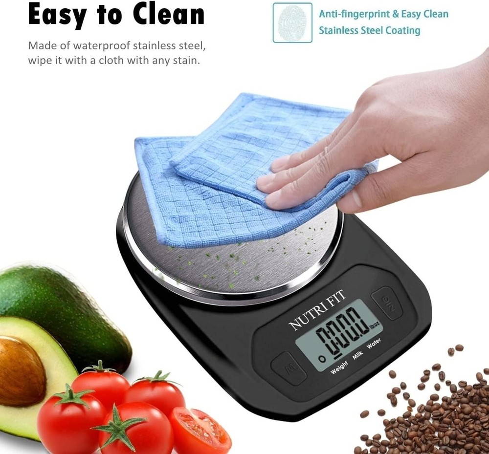Compact Digital Kitchen Scale: 11lb Capacity, Easy-Clean Stainless Steel Surface