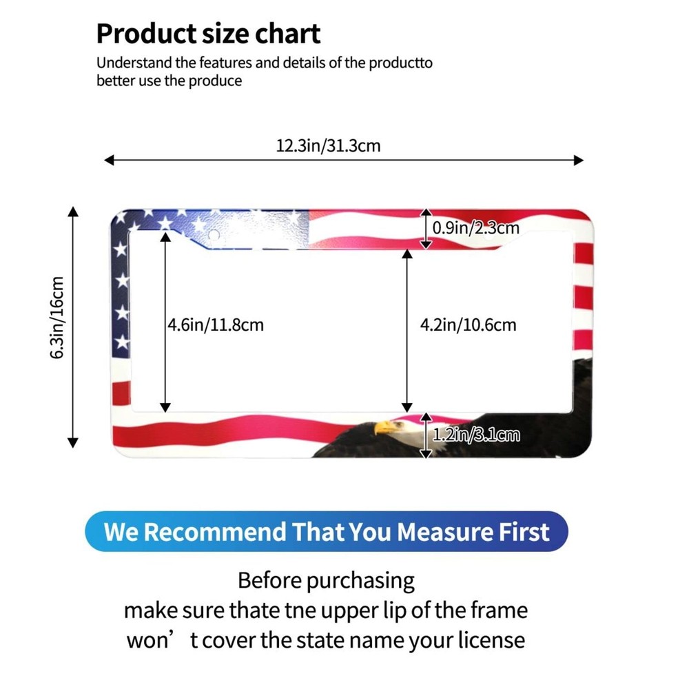 American Flag License Plate Frame 12.3 x 6.3, Eagle Frames