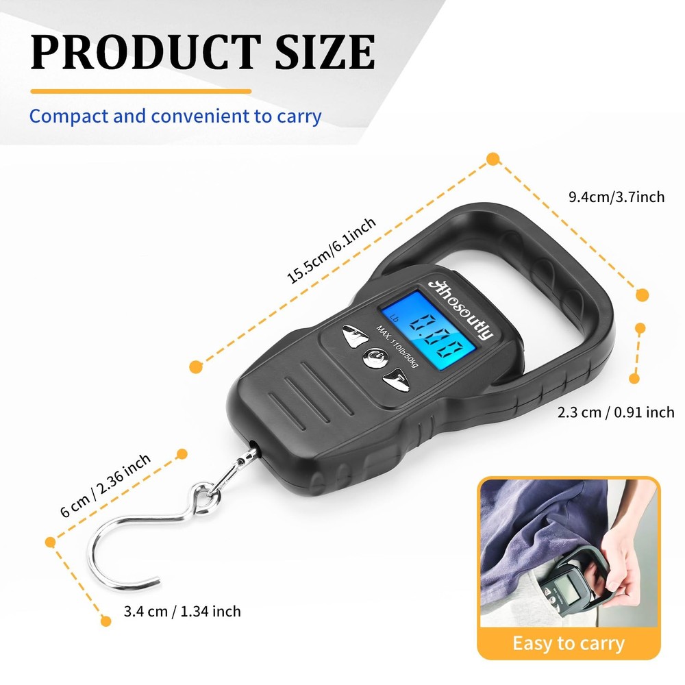 Fish Scale,110lb/50kg Large Handle,Large Backlit LCD Display,Digital Black