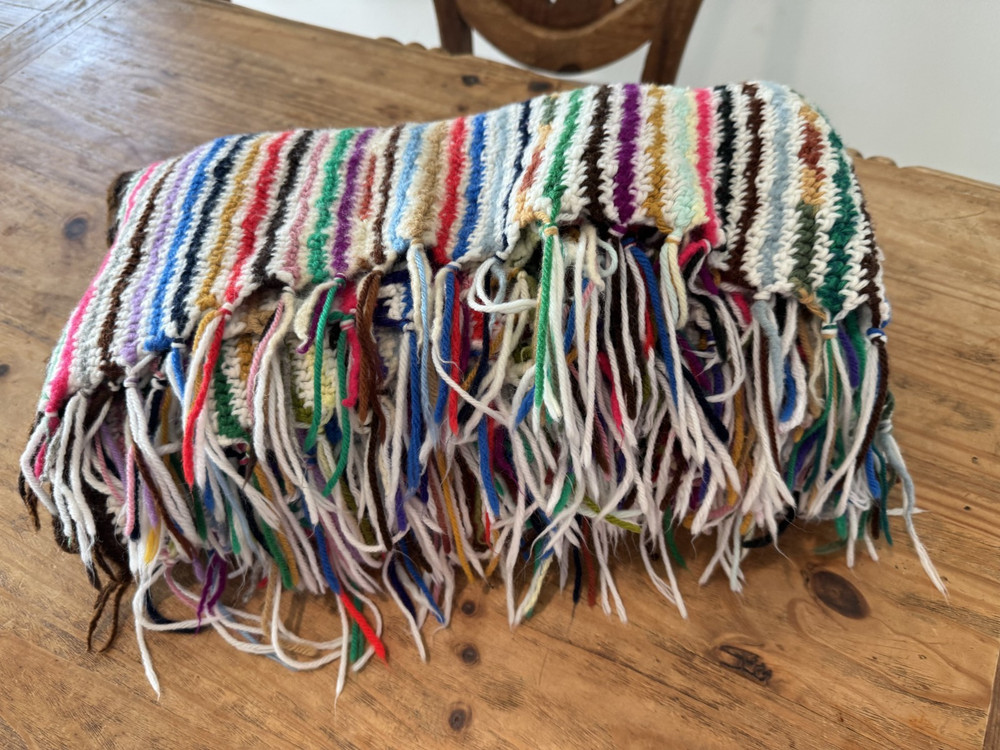 Hand Woven Wool Blend Multicolor Blanket Throw 71″ × 38″ Boho Zig-Zag Pattern