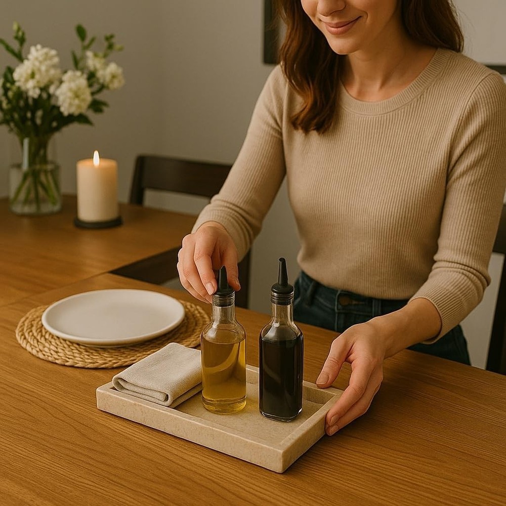 Creative Home Natural Java Marble Tray Handcrafted Stone Organizer for Beige