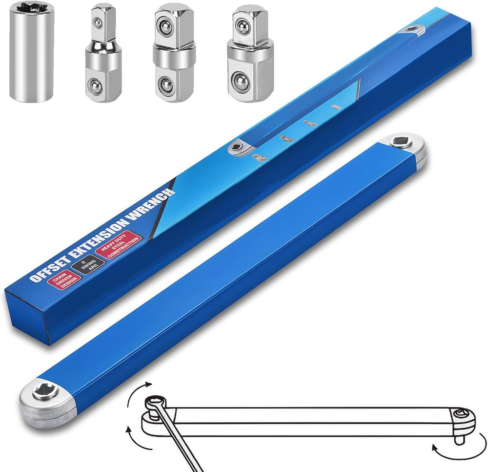 Offset Extension Wrench,15 Inch Impact Ready Socket Wrench Extender Tool Set wit