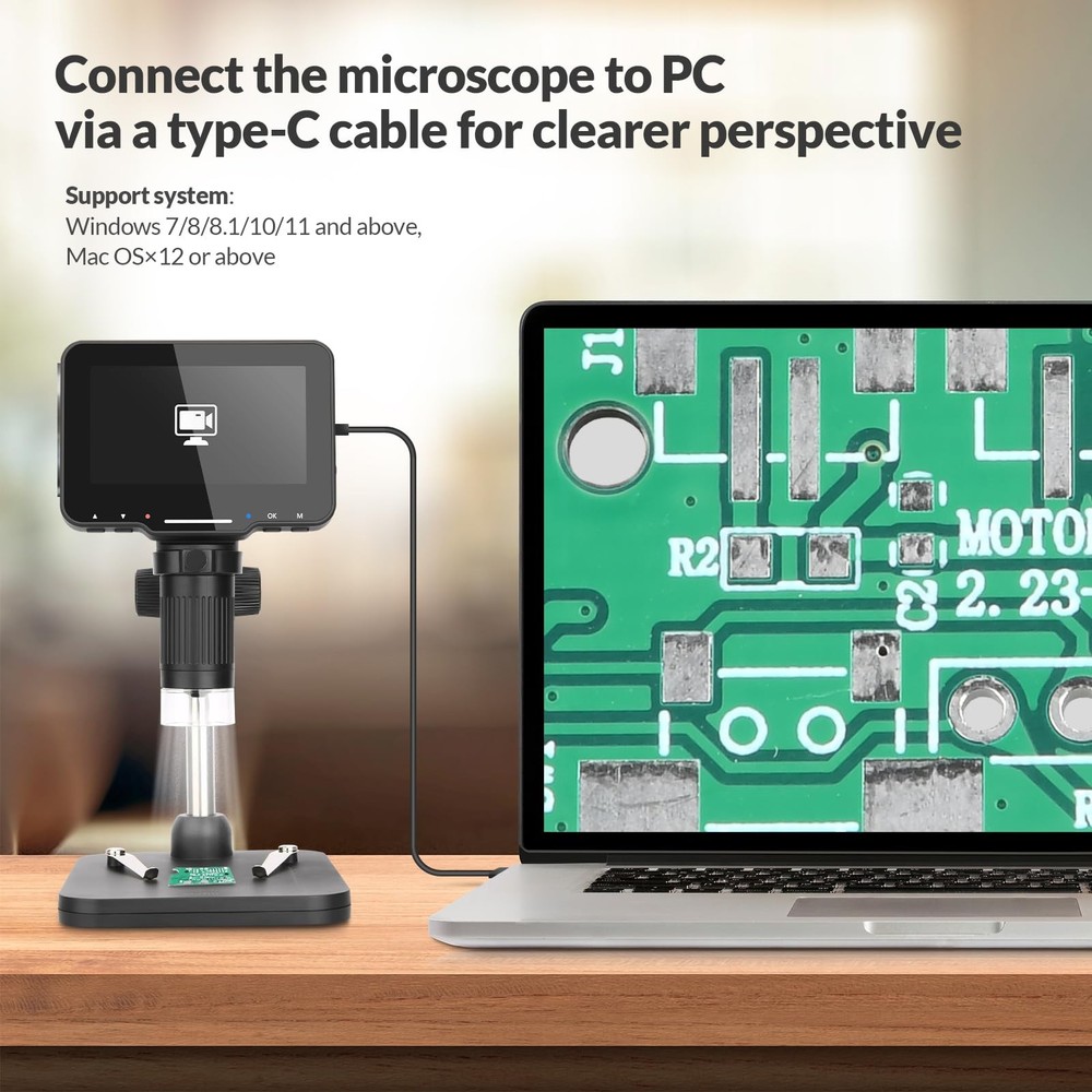 4.3" Coin Microscope 1000x Handheld LCD Digital with Screen Black