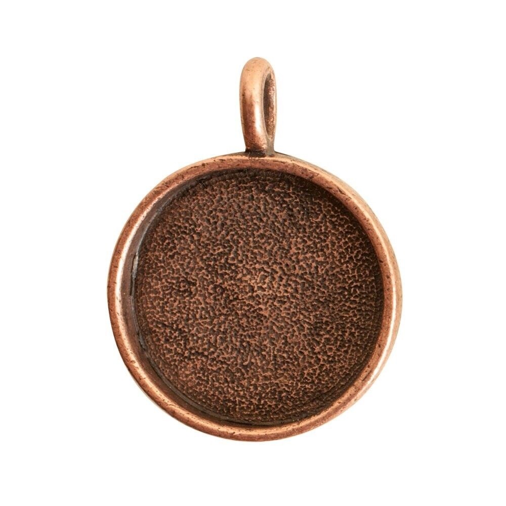 1 Antiqued Copper Plated Pewter Large Circle Bezel Pendant