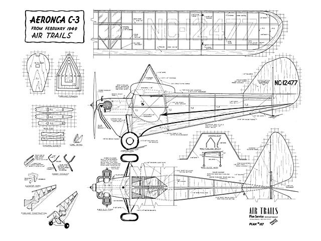 Aeronca C-3 Control Line 50" WS Model Airplane Plans Templates PDF on USB