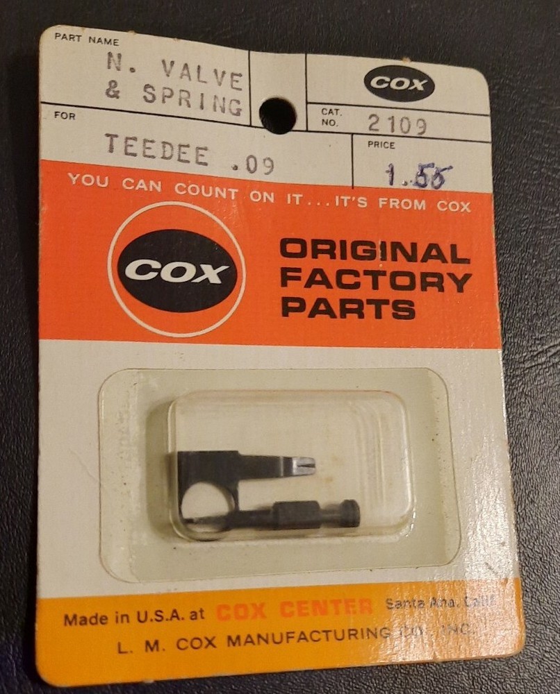 (1x) 2109 N.O.S COX THIMBLE DROME Needle and Spring for Tee Dee .09 Engine