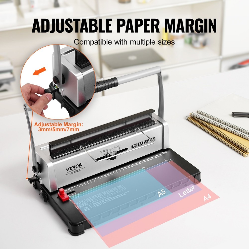 Coil Spiral Binding Machine,Manual Book Maker 34-Holes Binding 120 Sheets,Punc