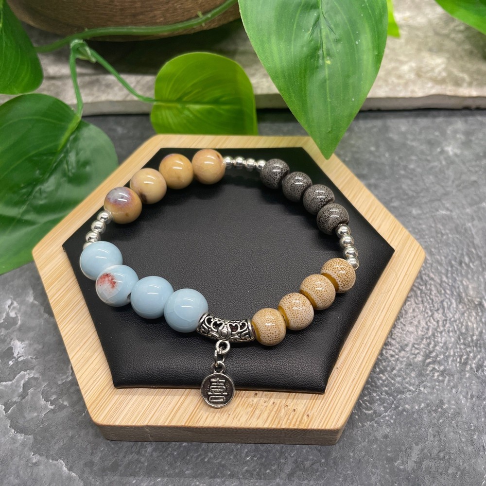 Handmade Ceramic Bead Beaded Stackable 6.25” Plus Stretch Bracelet New B526