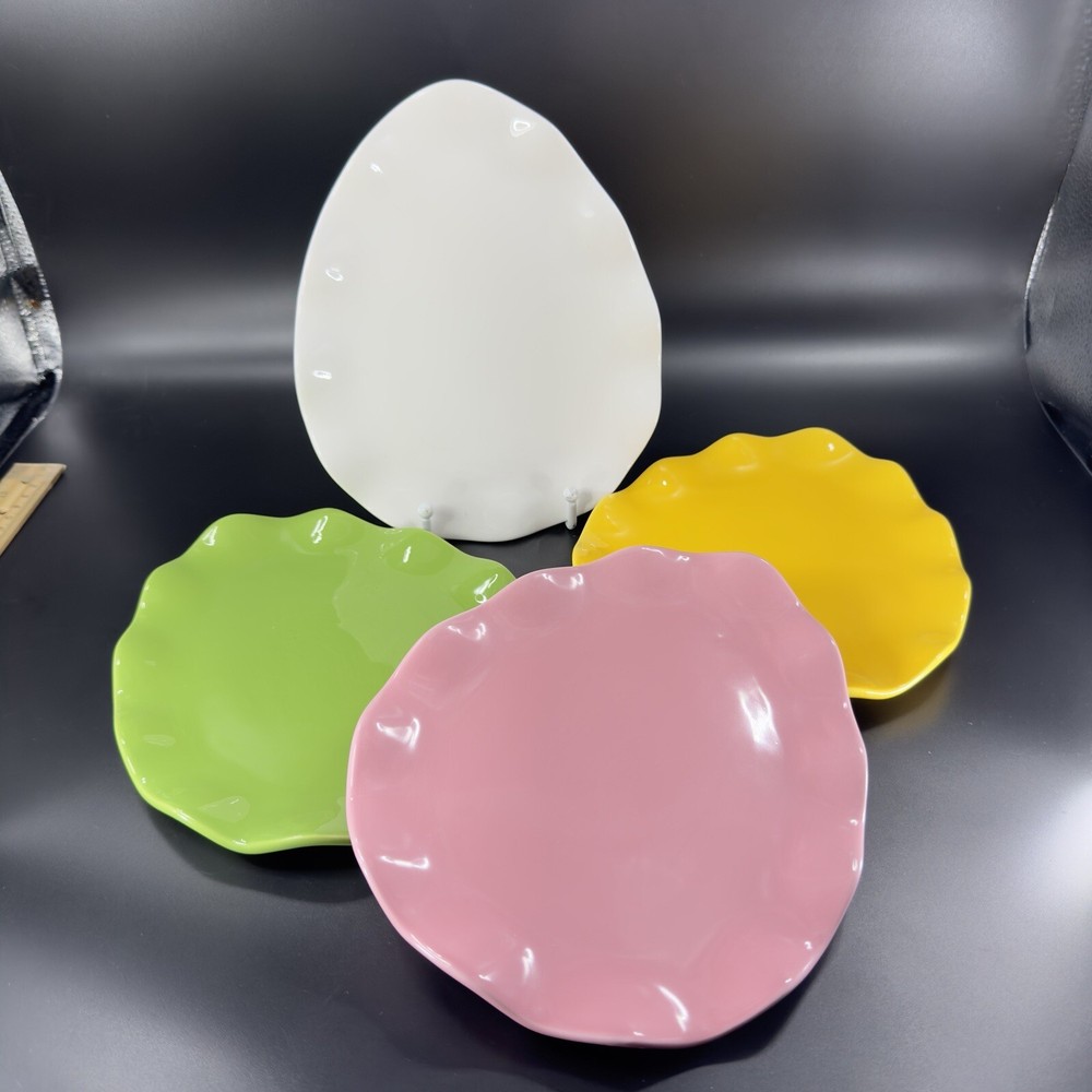 Pottery Barn Easter Egg Shape Dish Plate Set 4 All Different Multicolor Ceramic