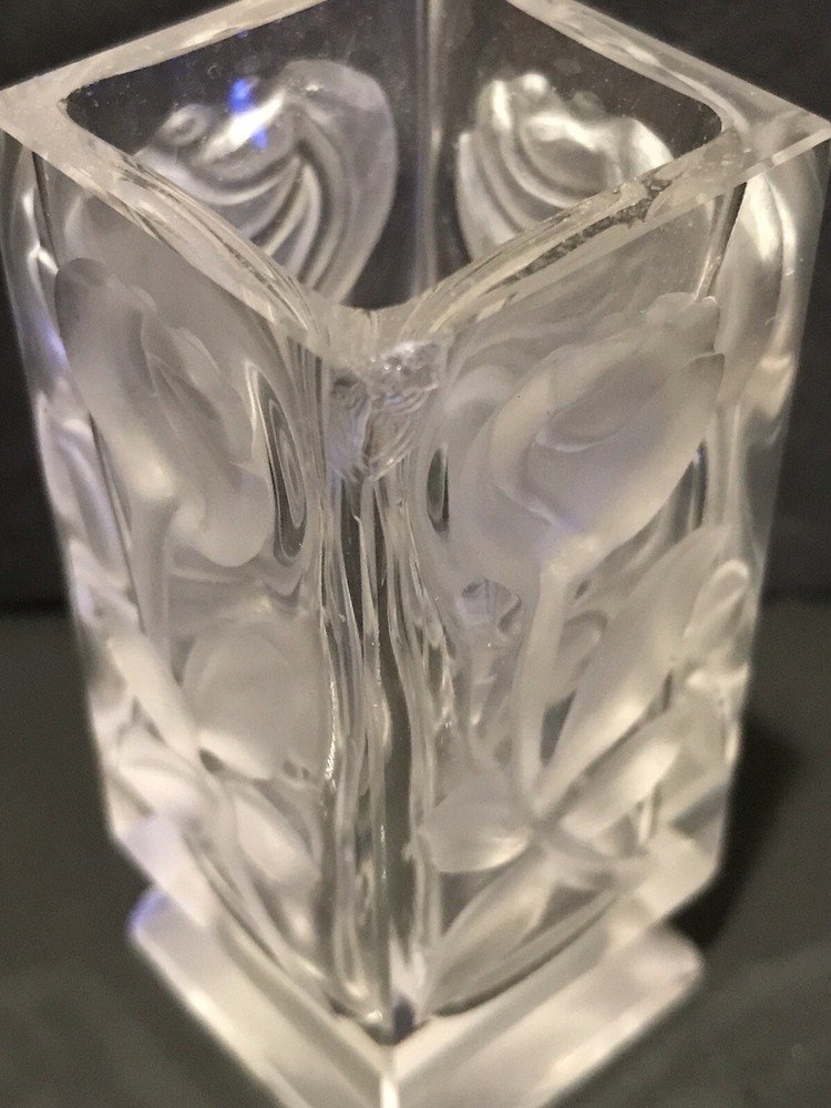 Etched Rose Clear Glass Toothpick Holder