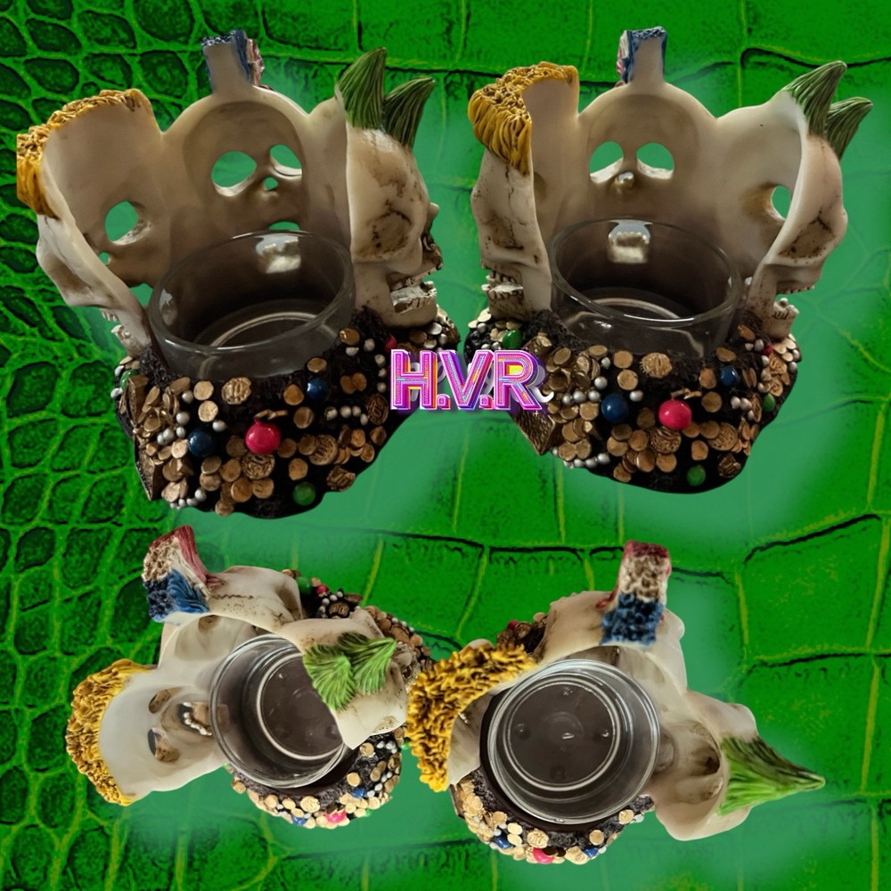 Mardi Gras Skulls Tea Candle Holder/Set