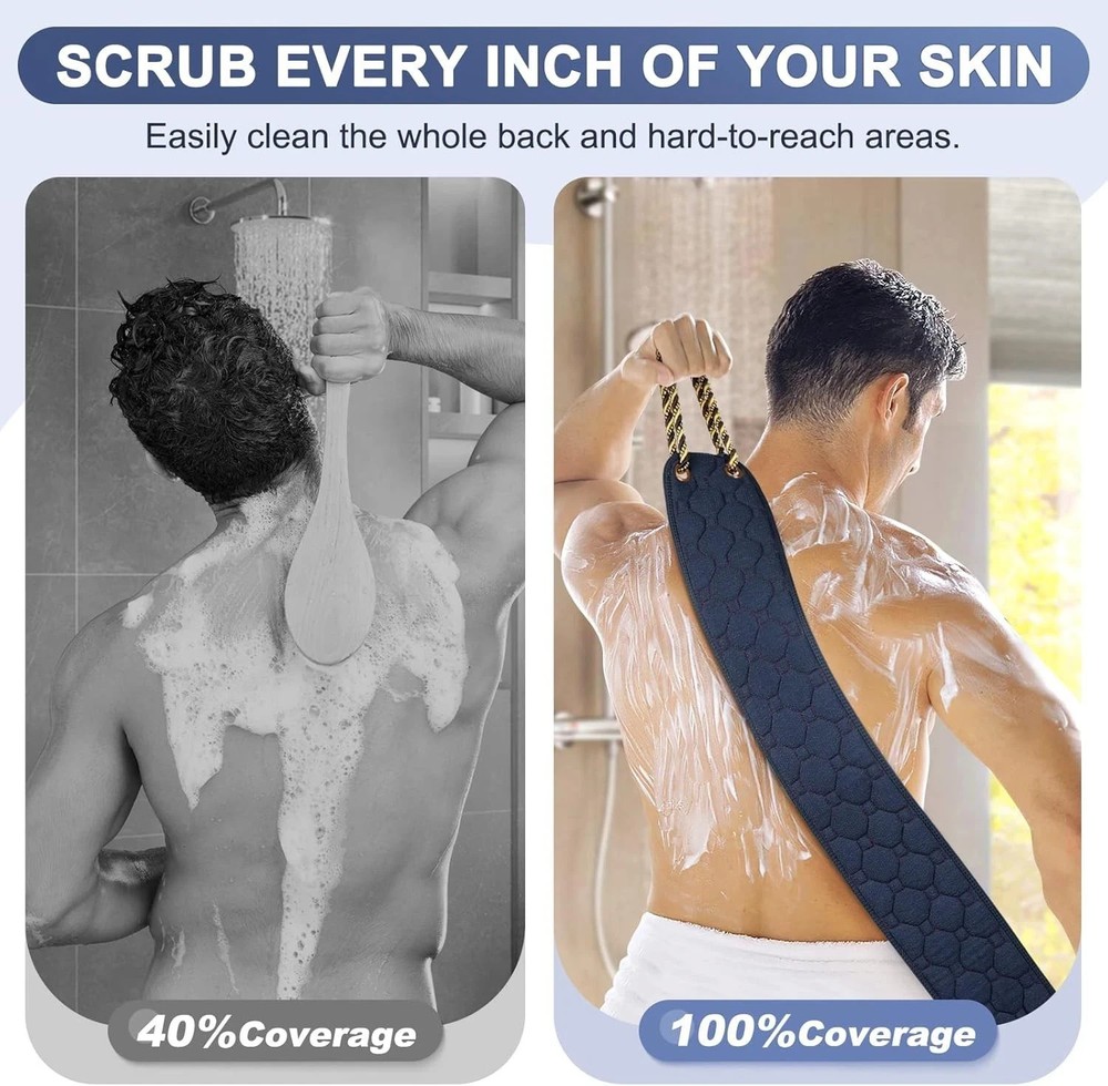 Exfoliating Back Scrubber with Handles, 38.5 Inch Double-Sided Back Exfoliator