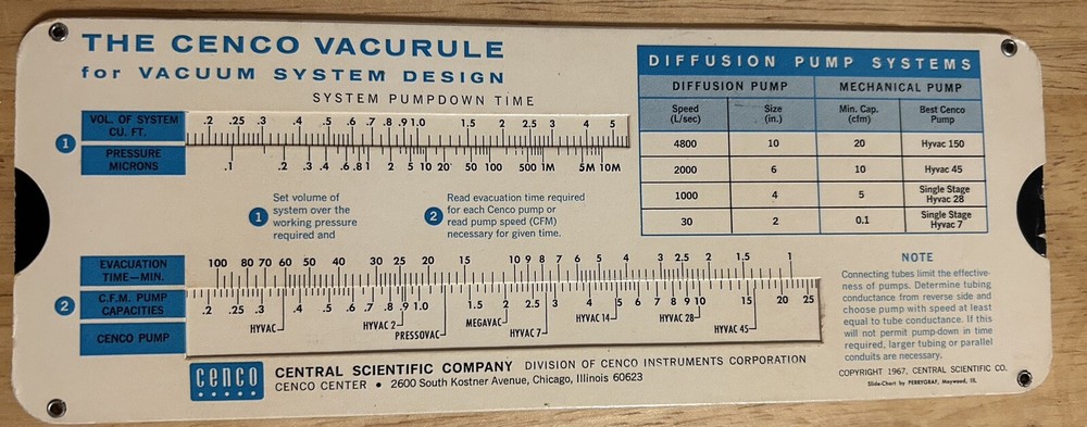 Cenco Vacurule Slide Rule Calculator