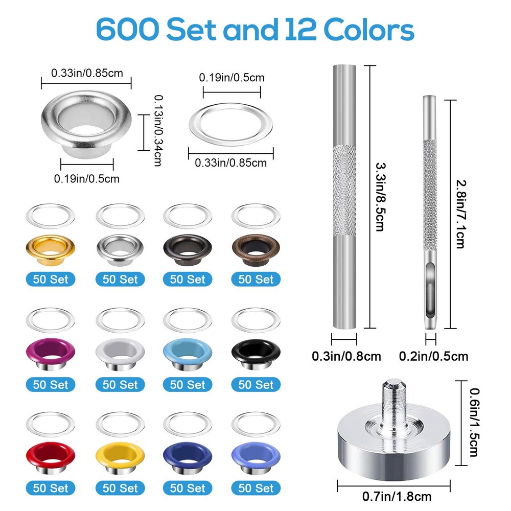 For Leather Craft Shoe 600Set Grommet Eyelet Snap Button Kit With Install Tool