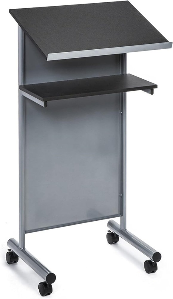 Audio-Visual Direct Wheeled Lectern Podium - Standing Standing, Silver/Black