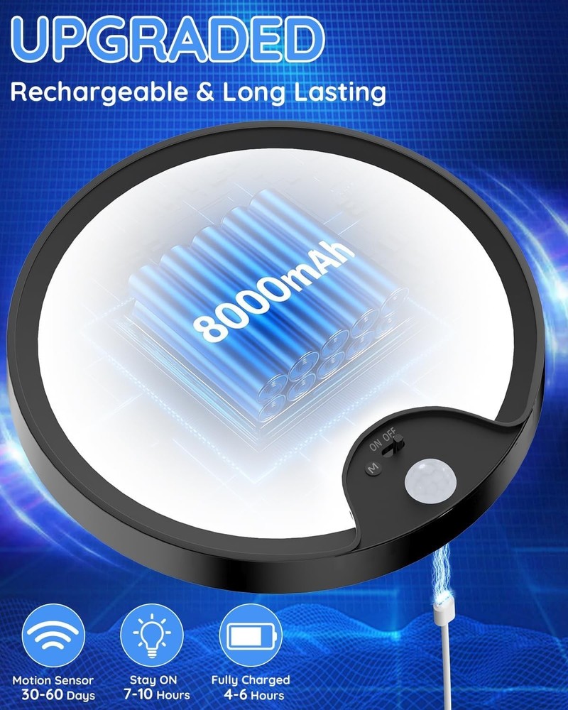 Waterproof Shower Light Indoor - Rechargeable Motion Sensor Ceiling Light, 3C...