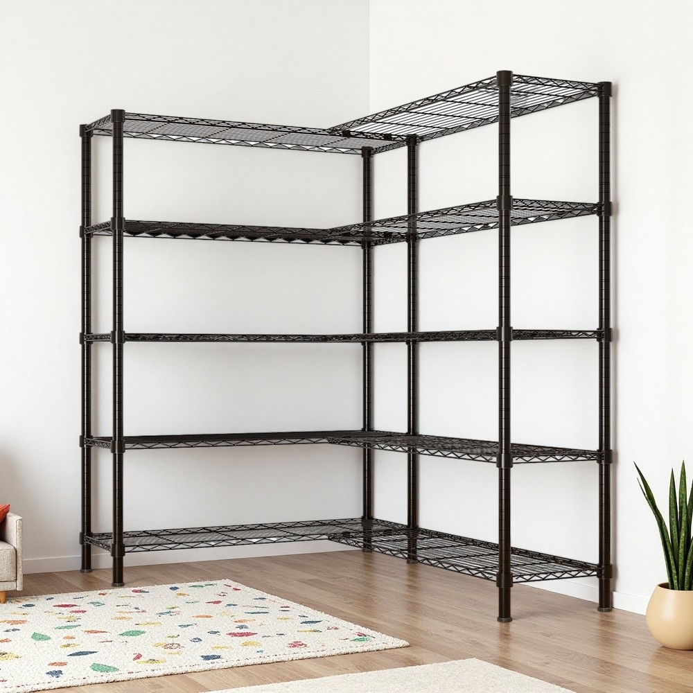 5-Tier Wire Shelving Unit 2-Column - Heavy Duty, Adjustable, Modular & Black