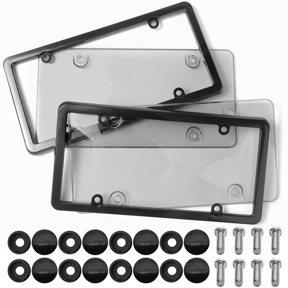 2 Unbreakable License Plate Covers+Frames Auto Tag Shield Protector Front Rear /