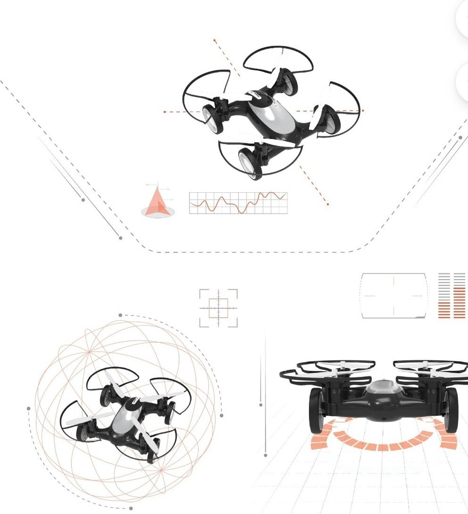 Sharper Image Fly+Drive Drone Remote Control Dual-Function Black White Vehicle