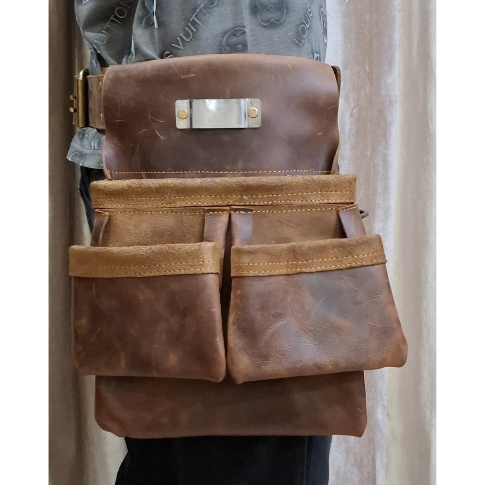 Vintage Leather Tool Belt - Multi Pocket Work Pouch for Professionals