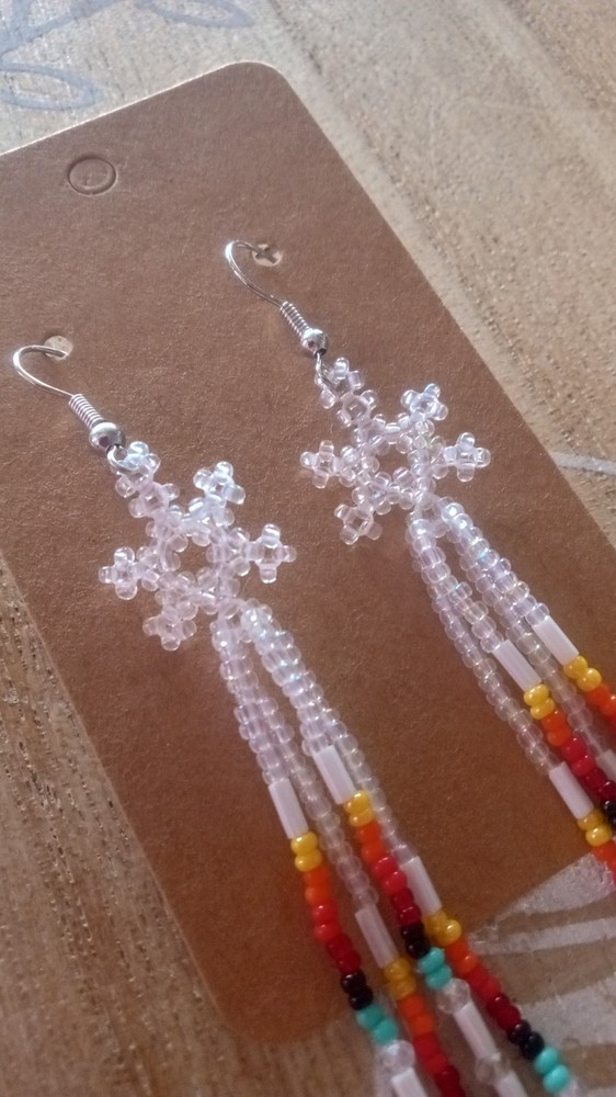 Native American Beaded Snowflake Tassel Earrings