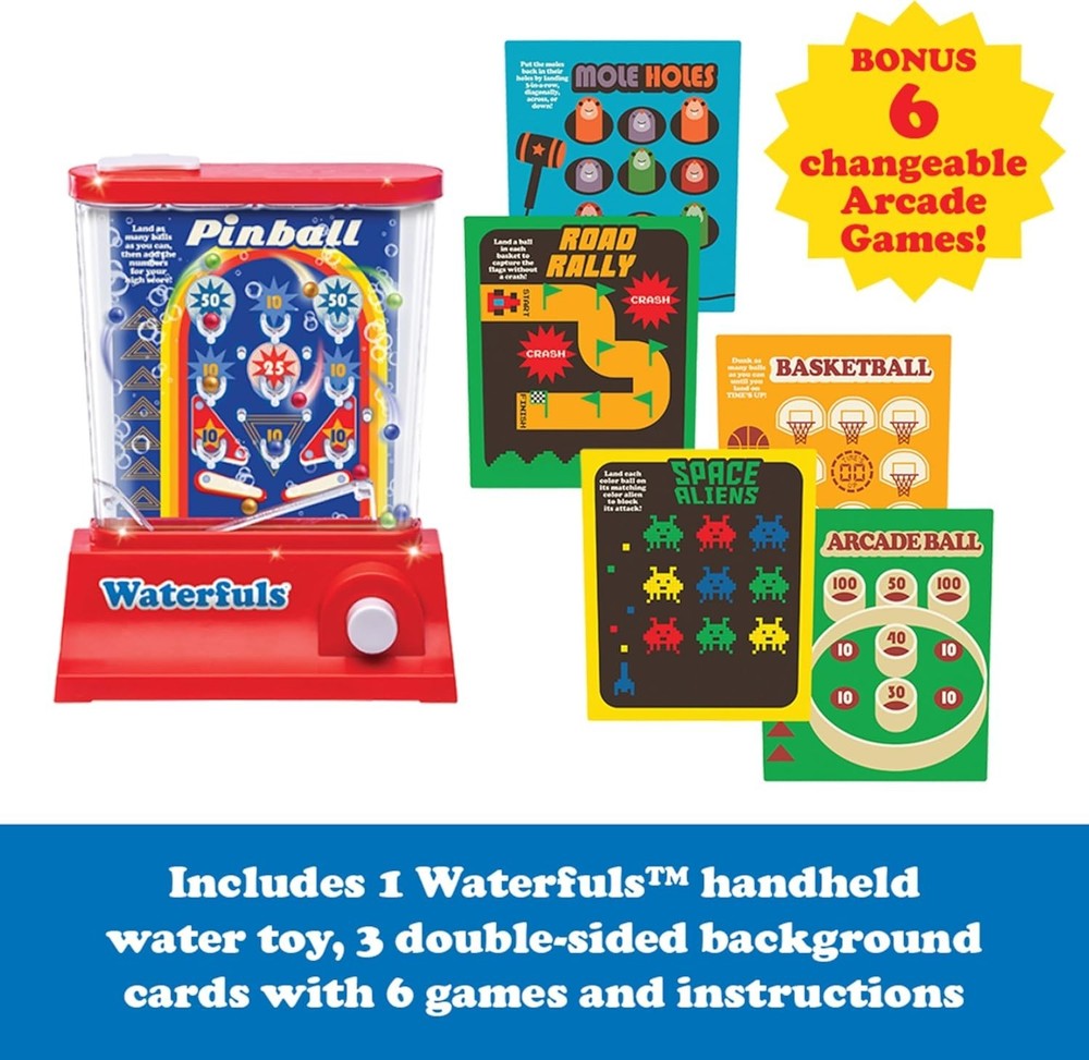 Compact Waterfuls Classic Handheld Game - 6 Arcade Backgrounds for Kids