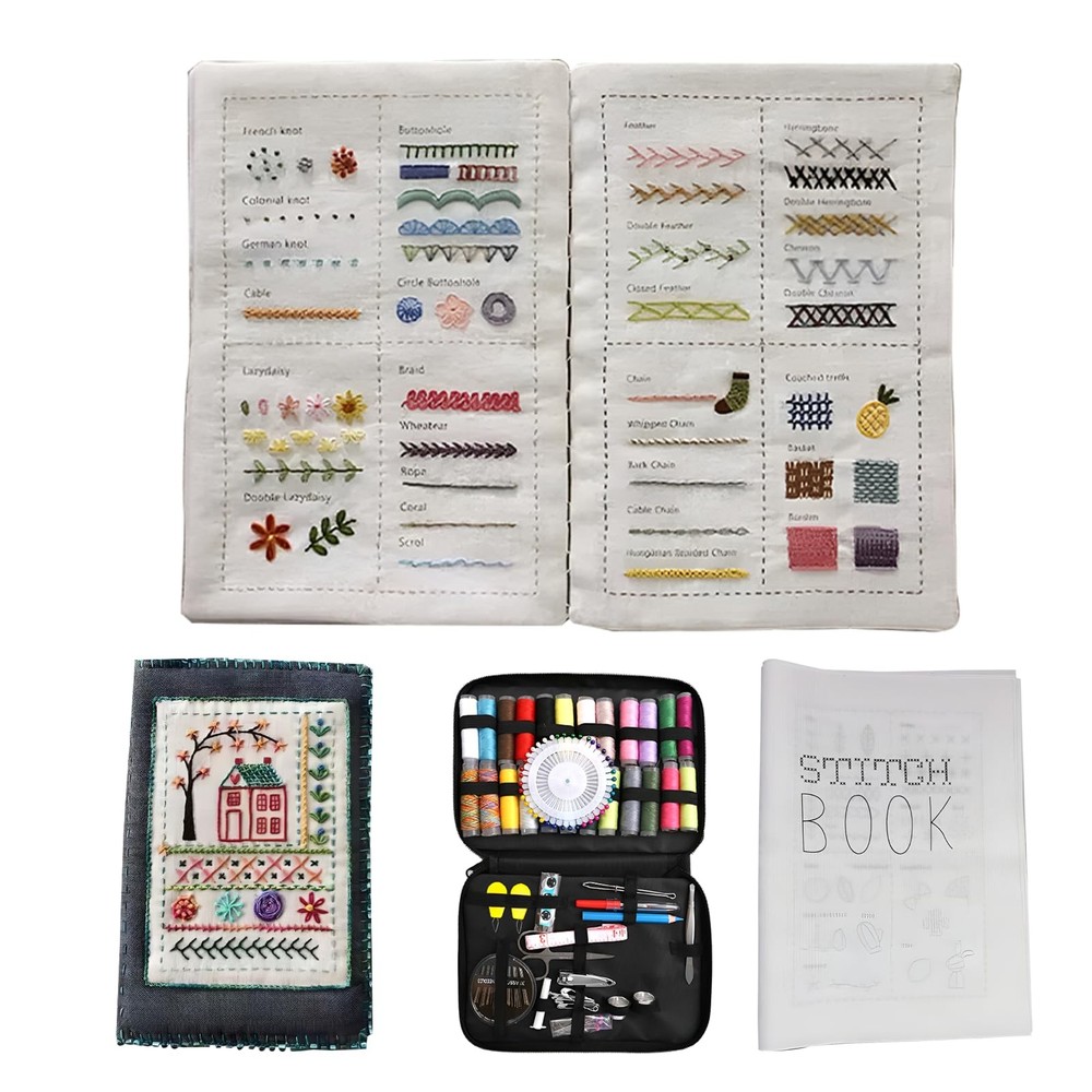 Embroidery Stitch Book with Complete Sewing Kit – Essential multicoloured