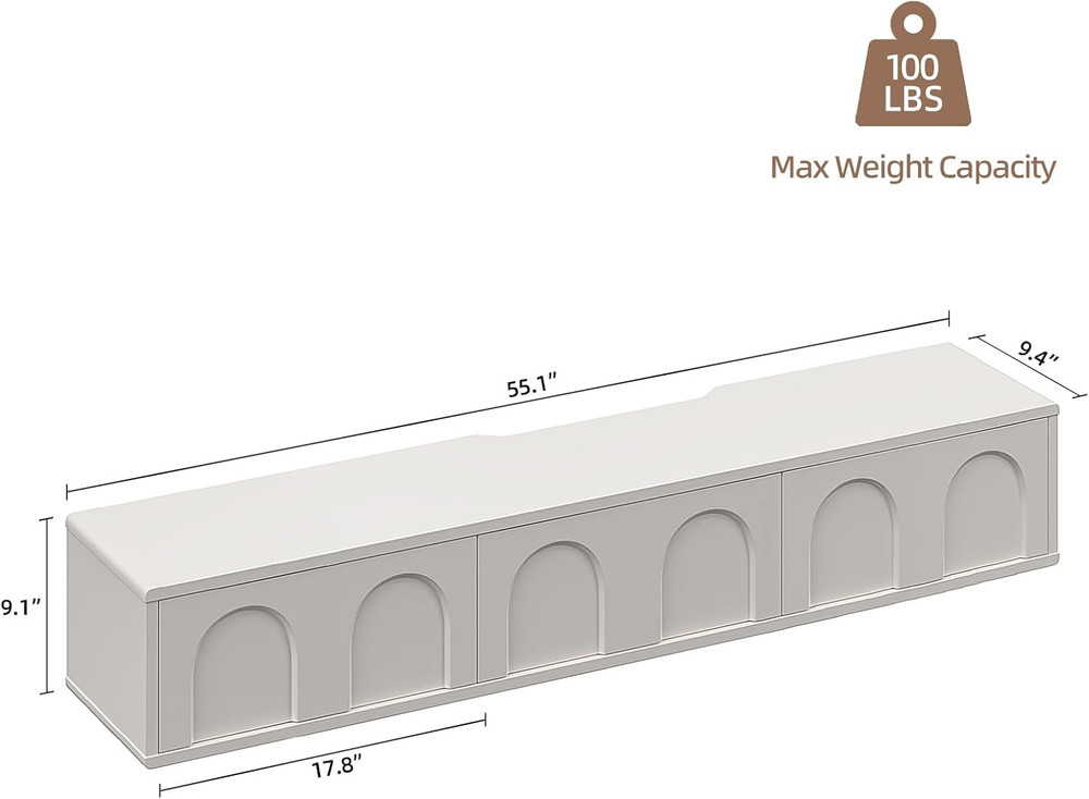 55'' Cream White Floating TV Stand - Fully Assembled Wall Console