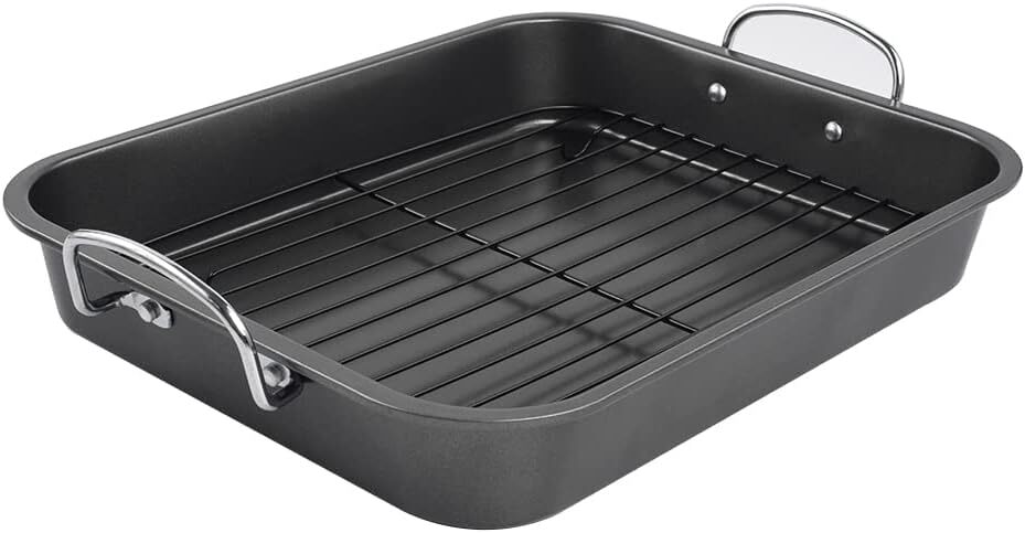 kitCom Nonstick Roasting Pan, Roaster with Rack - 16 Inch Rectangular Grill Suit