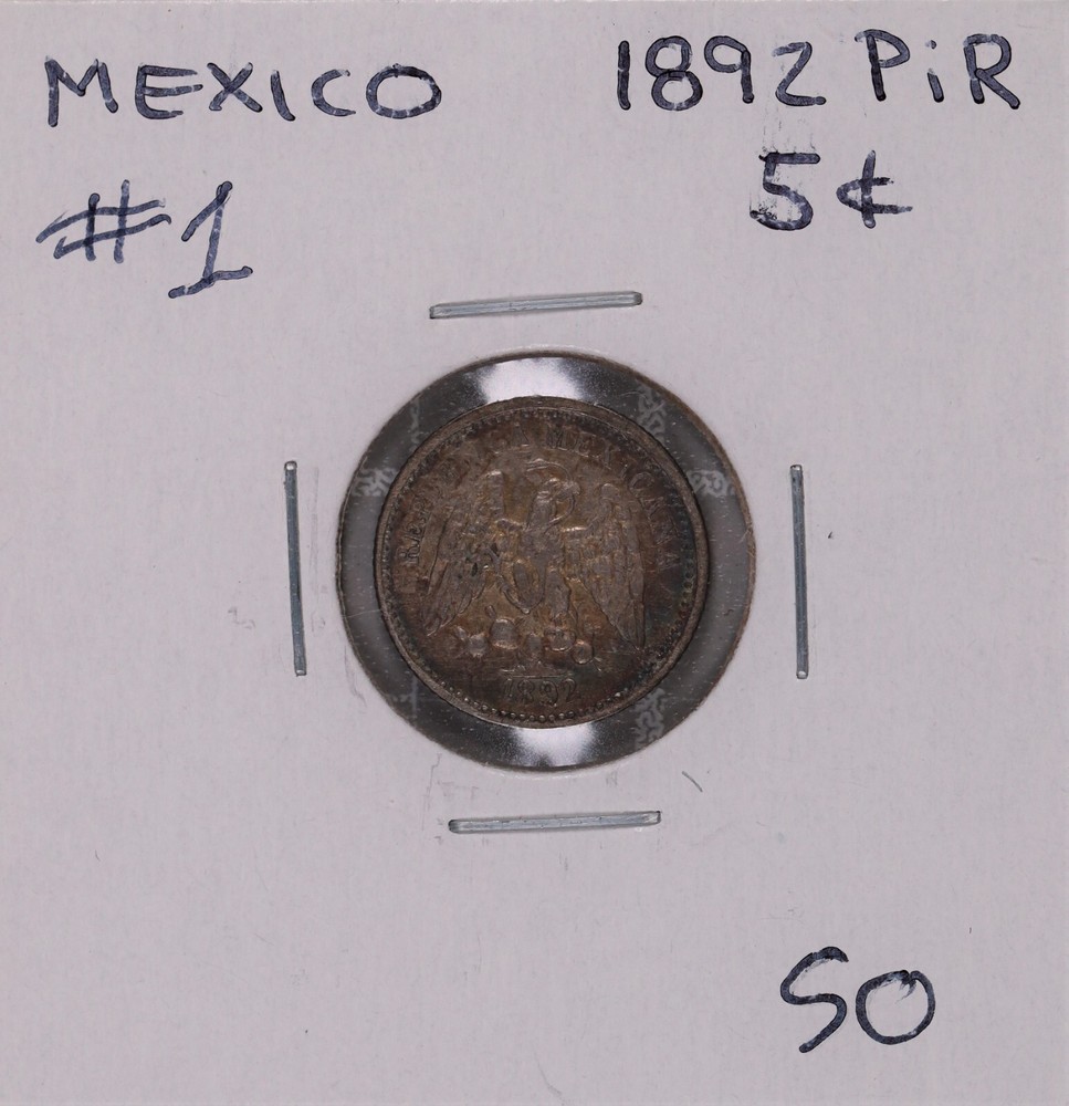 1892 PiR Mexico 5 Centavos Silver Coin #1