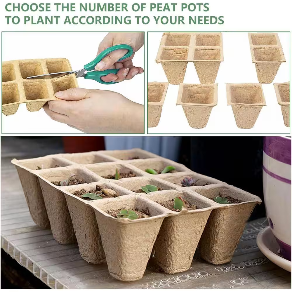 120 Cells Seed Starter Tray Biodegradable Peat Pots Organic Germination Kit Incl