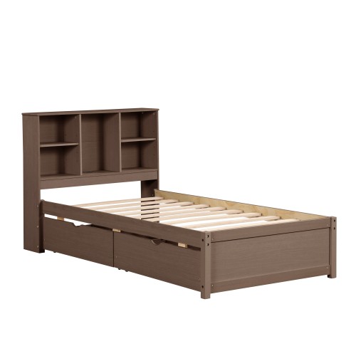 Built-in USB Port On Bookcase Headboard, Modern Twin Size Bed Frame