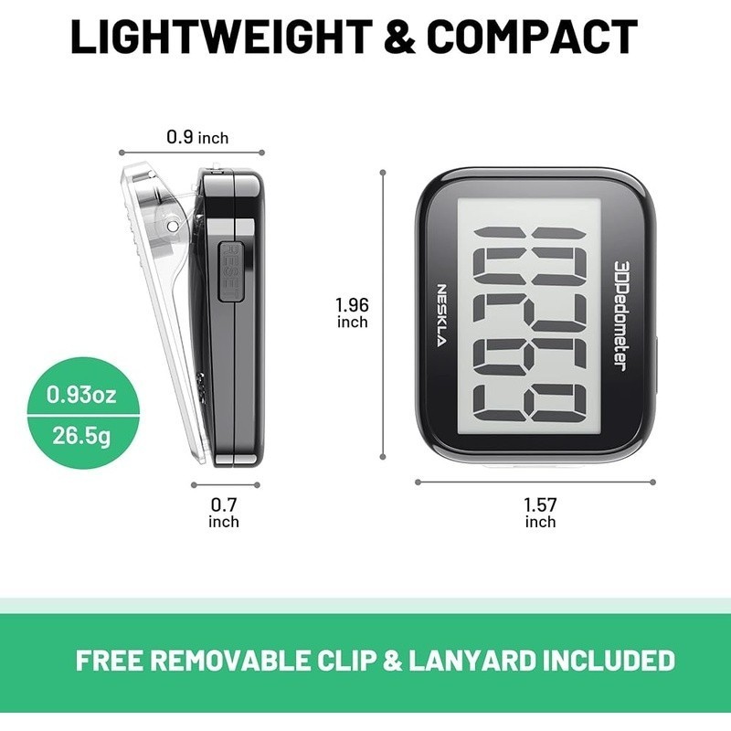 3D Pedometer Step Counter Accurate Easy Read LCD Display Lightweight Clip-On New