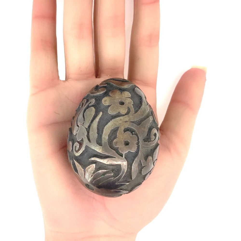 Antique 950 Silver Decorative Floral Etched Egg