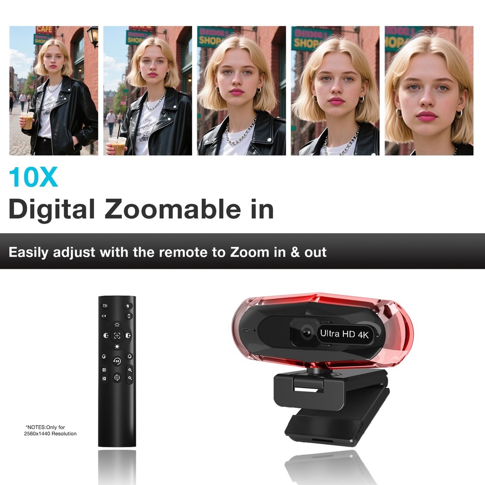 ceabulila 4K Webcam for PC, 4K Webcam with Remote Control and RGB Light,