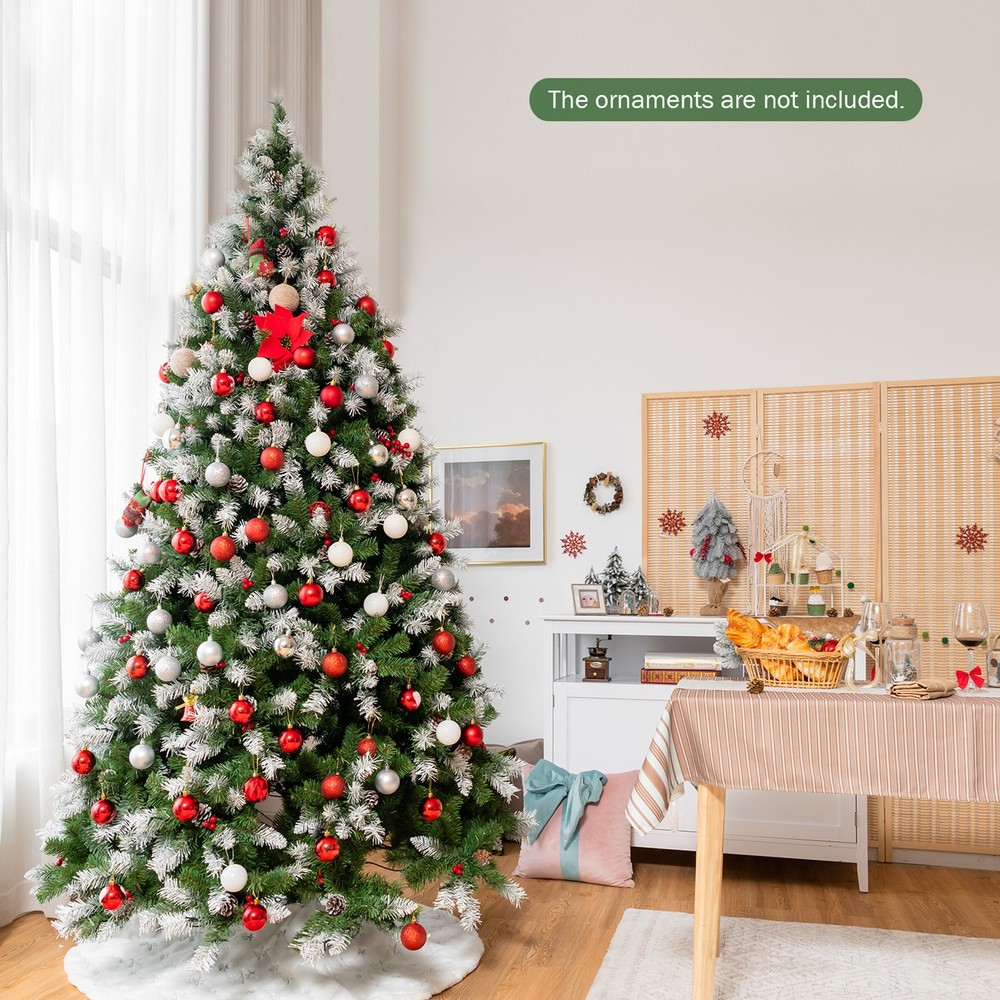 7.5 FT Pre-lit Snow Sprayed Christmas Tree Artificial Xmas Tree w/ LED Lights