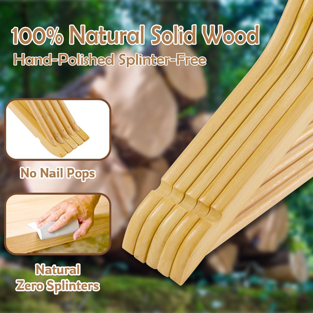 Solid Wood Clothes Hangers Smooth Finish 20 Pack