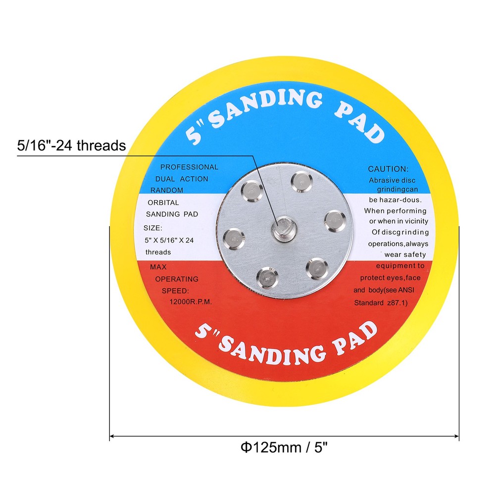 5 Inch Hook and Loop Backing Sanding Pads with 5/16"-24 Thread, Orange