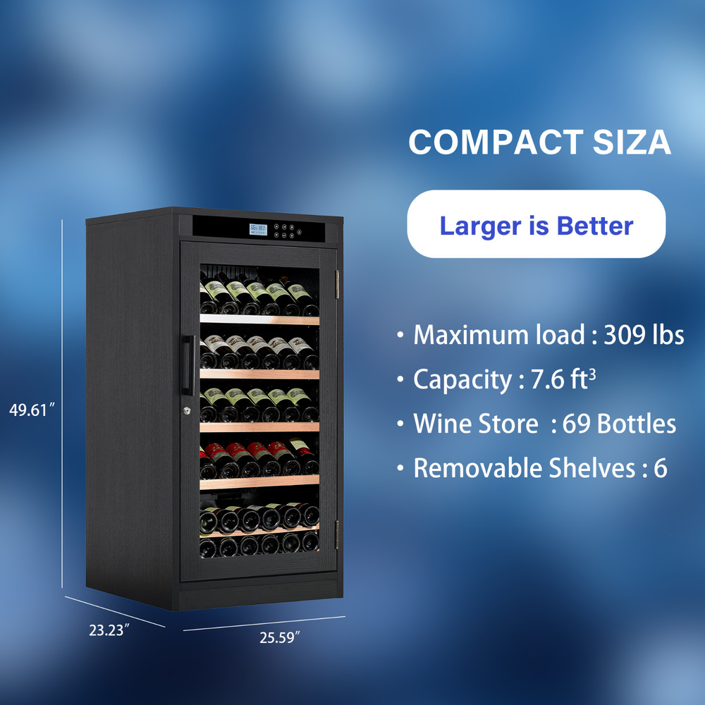 69 Bottles Touch Screen Display Constant Temperature Grape Wine Cooler,Black