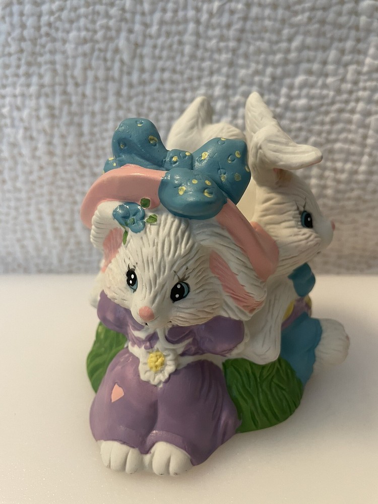 Vtg Handpainted Giftco Ceramic Easter Bunny Faces Candy Flower Holder Decor