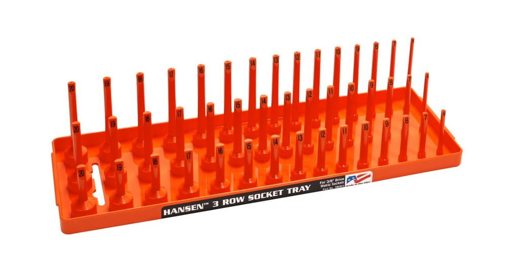Hansen 4pc Socket Holder Tray Organizer Set 3 Row 1/4" 3/8" Deep Shallow Orange