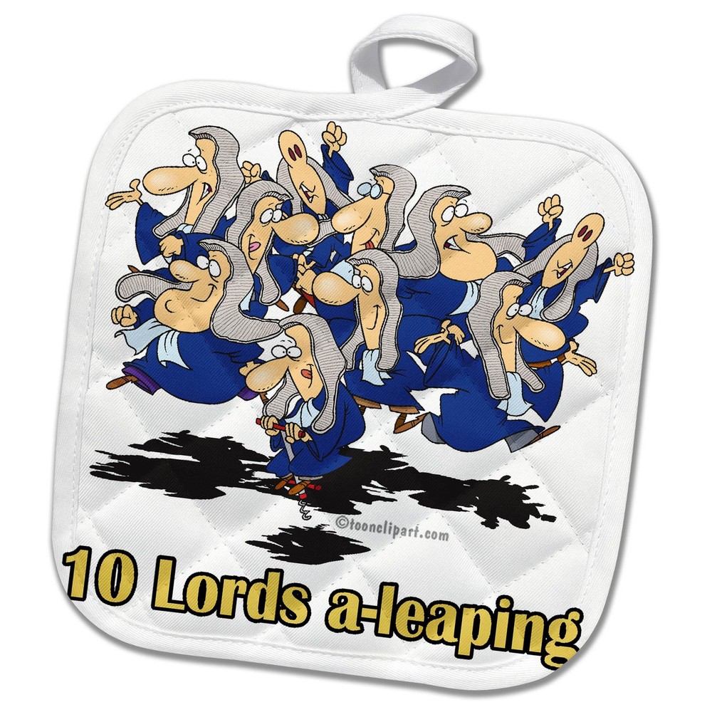 3dRose Ten Lords A-Leaping Potholder, 8 x 8