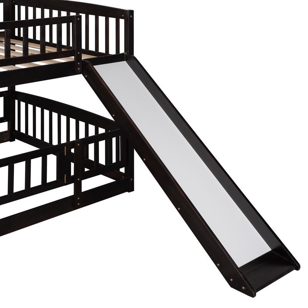 High Quality Bunk Bed with Slide Full Over Full Low Sturdy and Durable Espresso