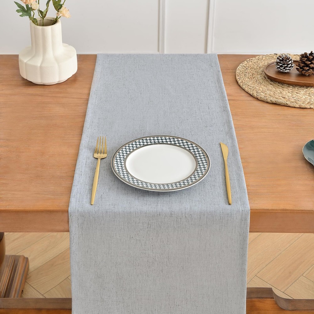 Silver Grey Linen Table Runner 60" Durable 13x60" Dining Party Decor