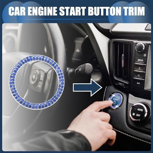Universal Bling Car Engine Start Stop Button Cover, Car One Click Deep Blue