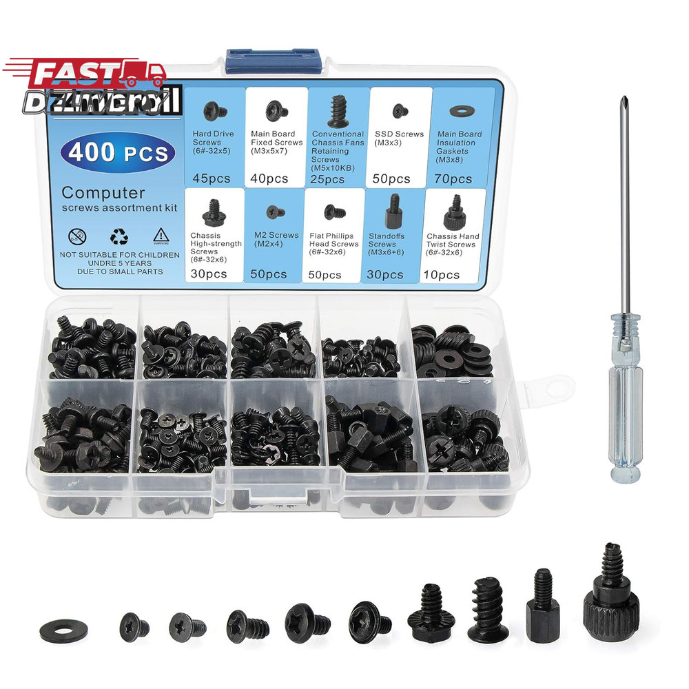 400Pcs Computer Screws Standoffs Kit SSD Screw for Universal Motherboard PC Comp