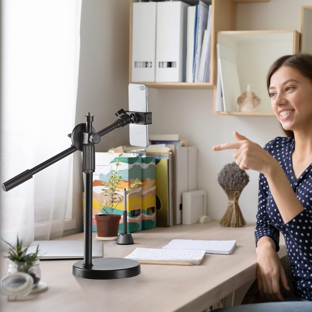 Overhead Phone Stand for Recording - Desktop Adjustable Black