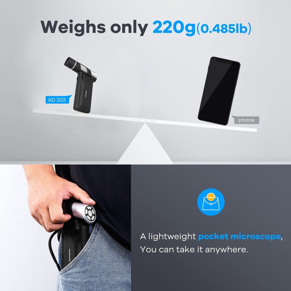 Andonstar AD203 Digital Microscope (Black+Bracket) Handheld Black+Bracket