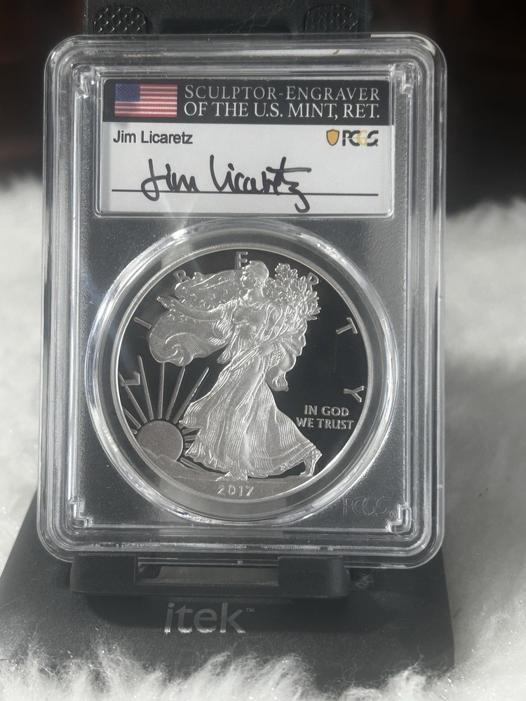 2017 Silver Eagle Signed By Jim Licaretz  PR 70